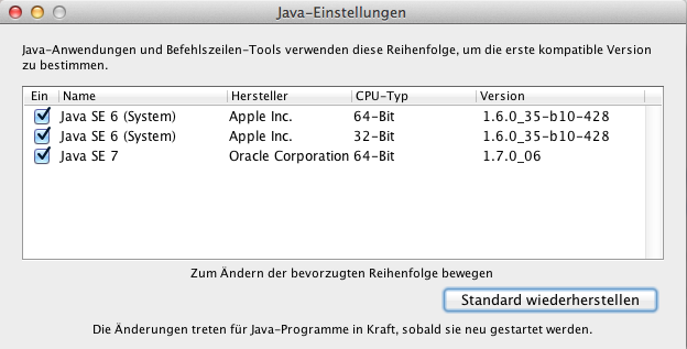 Java Einstellungen Mac OS X